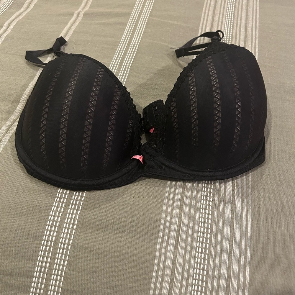 Betsey Johnson Black Striped Lace Bra